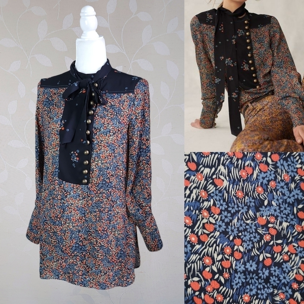 Philosophy Di Lorenzo Serafini Retro Military Floral Print Neck Tie Tunic Top